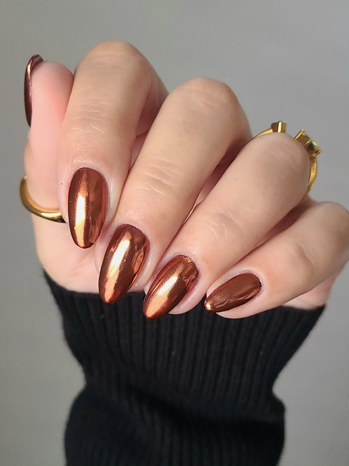 Metallic Copper Chrome Oval Nails