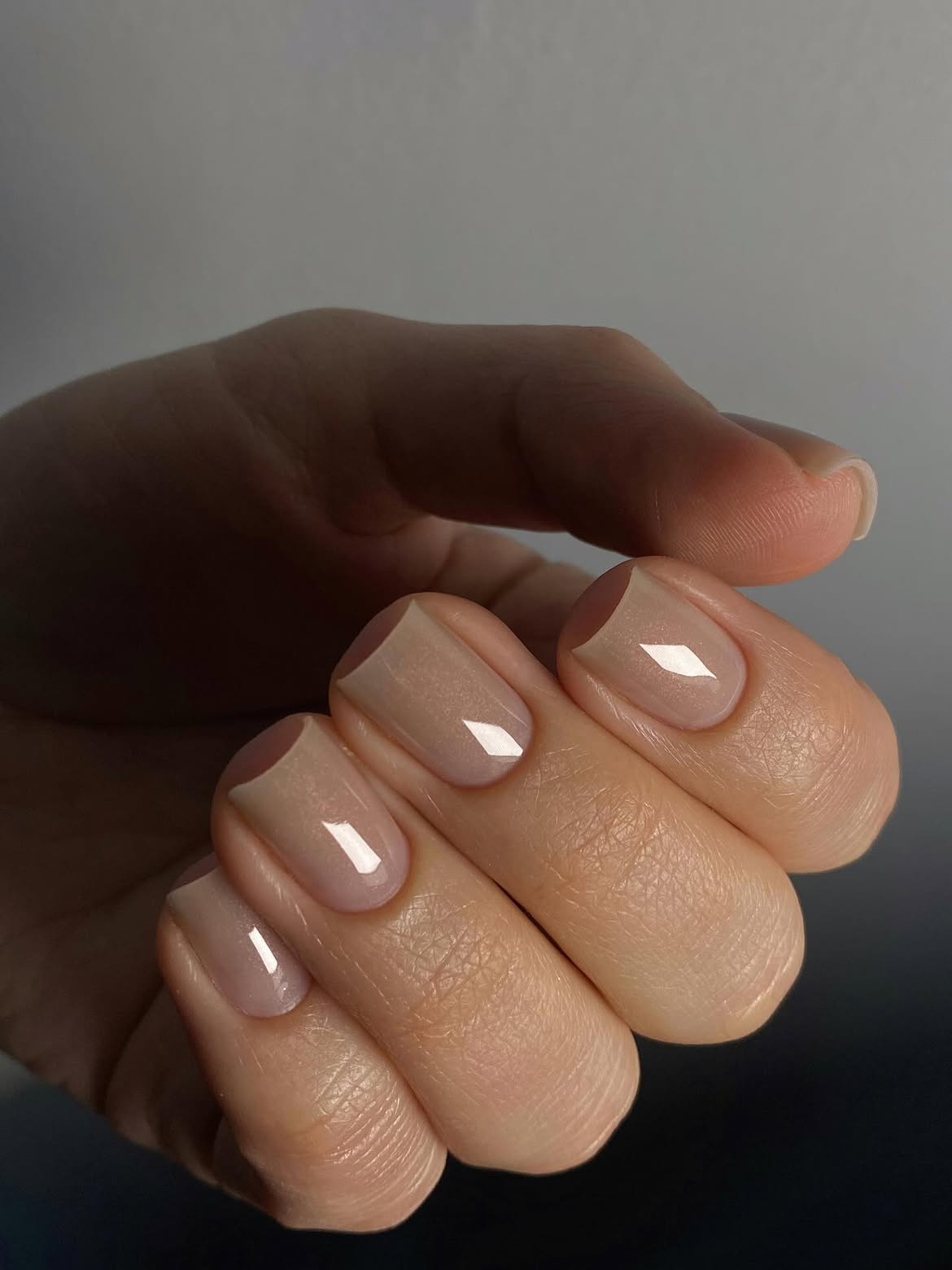 Milky Beige Sheer Glossy Squoval Nails