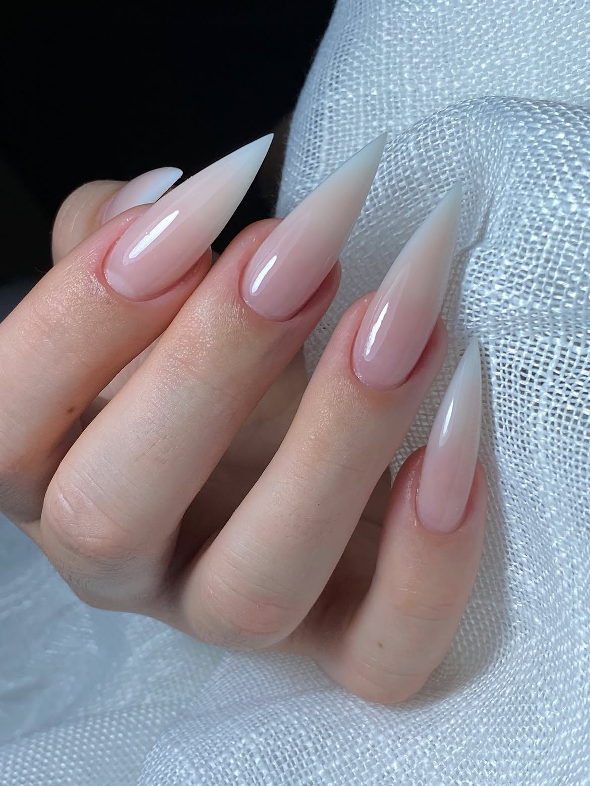 Milky Nude Stiletto Gradient Nails