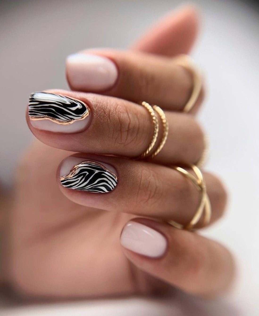 Milky Nude & Zebra Print with Gold Foil Accents