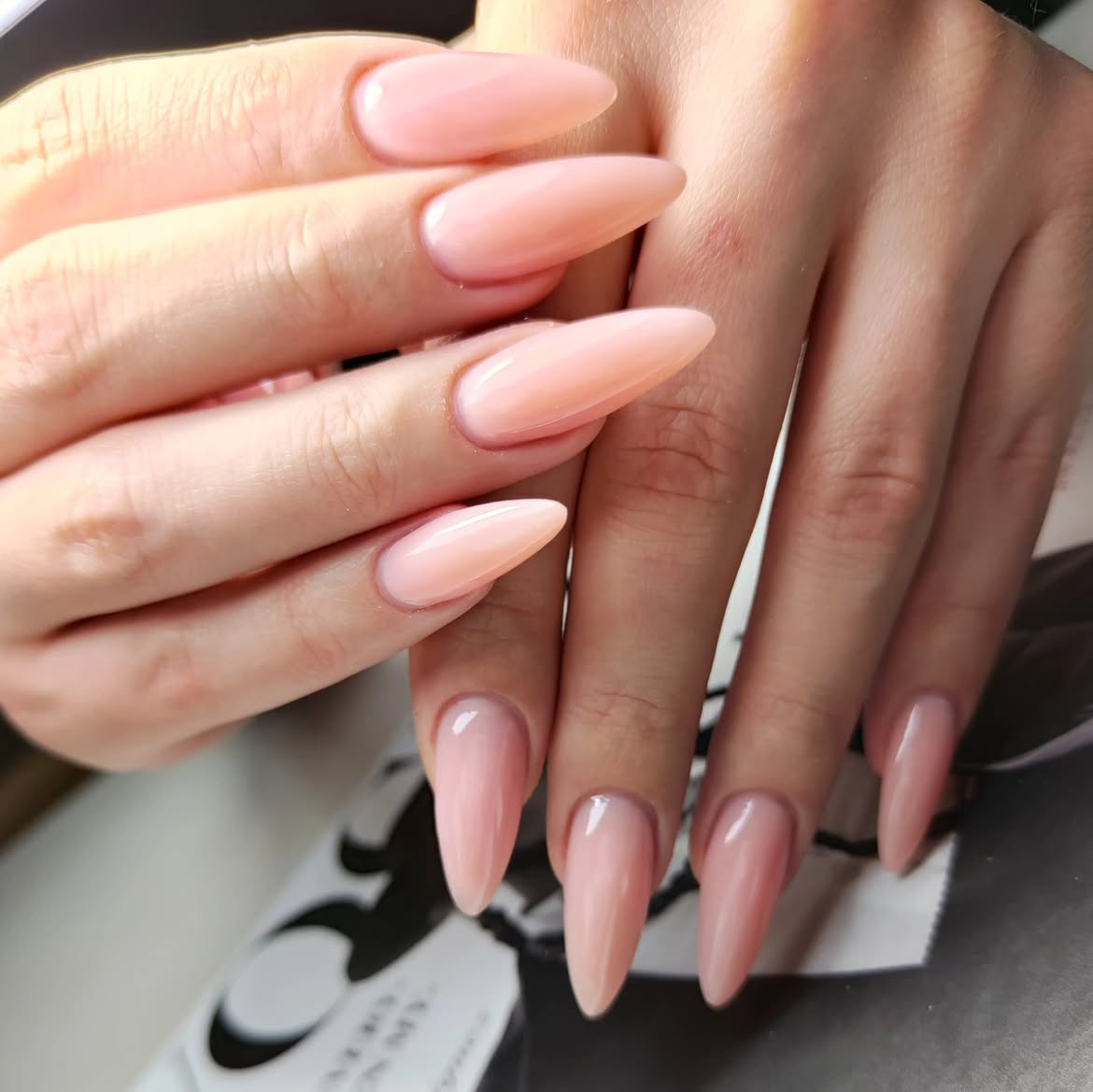 Milky Peach Almond Gel Nails