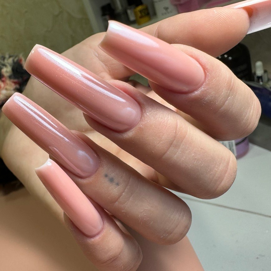 Milky Peach Ombre Square Acrylic Nails