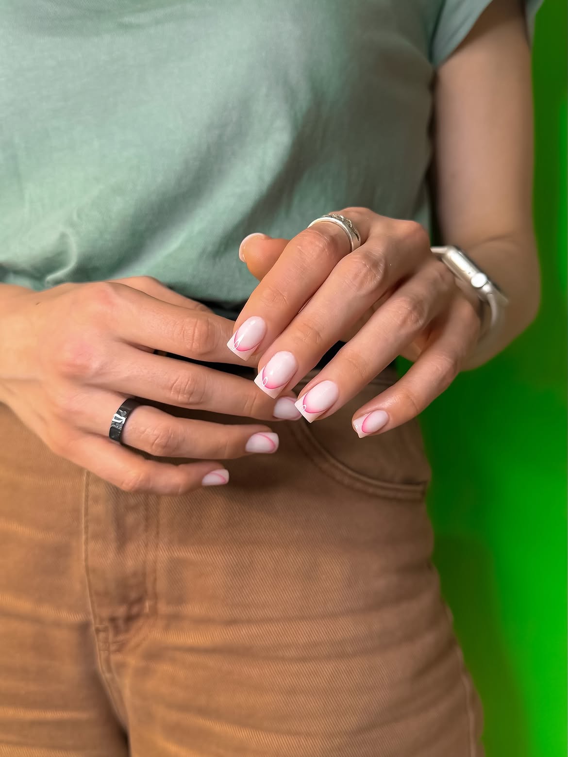 Milky Pink Curved French Tips Short Square