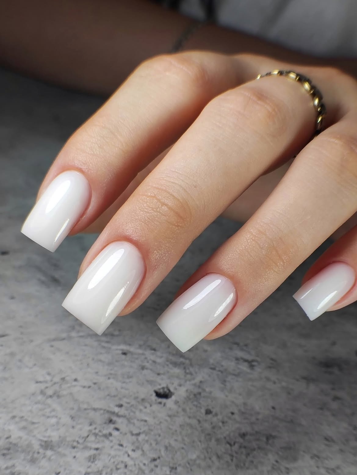 Milky White Glossy Square Acrylic Nails