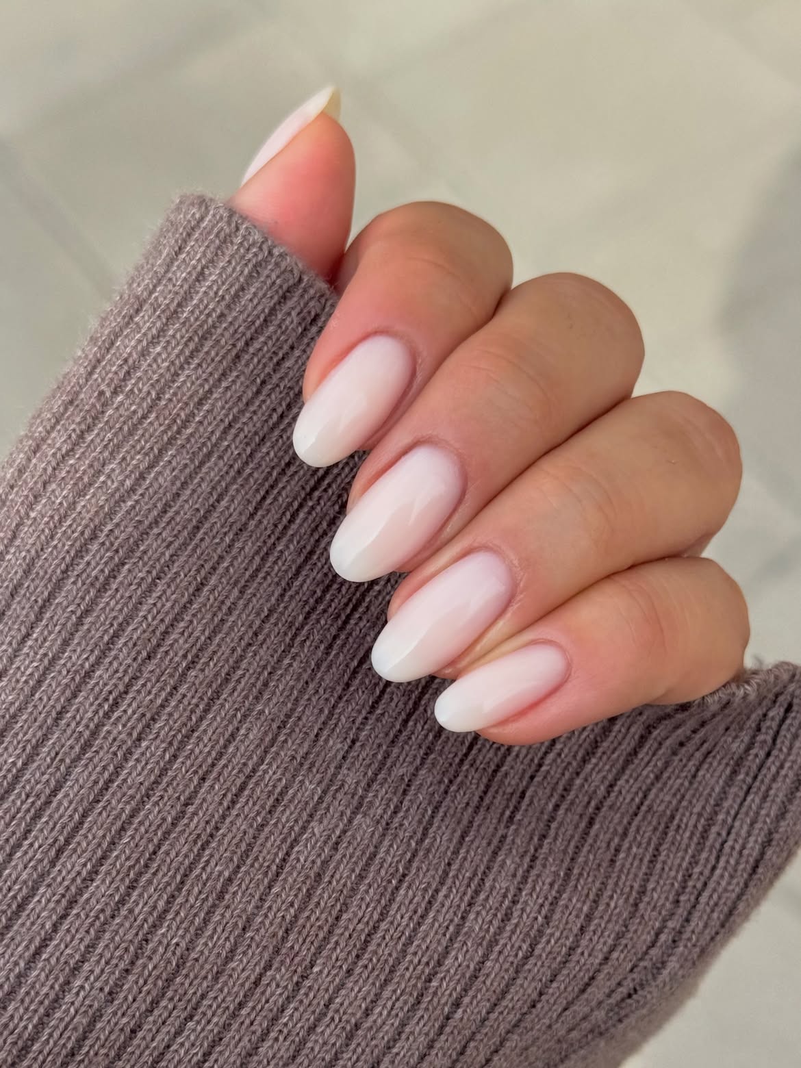 Milky White Ombre Almond Nails