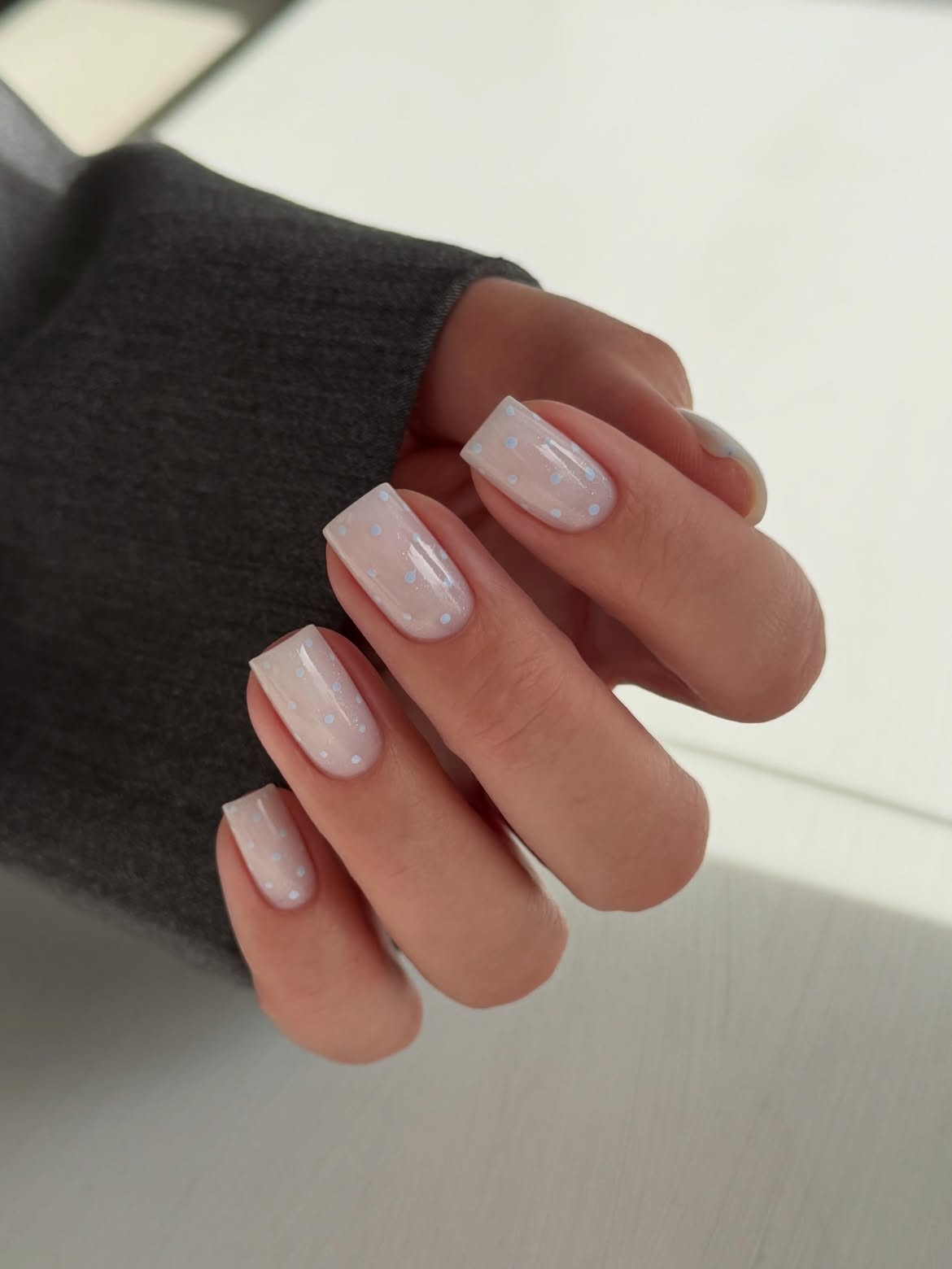 Milky White Polka Dot Square Nails