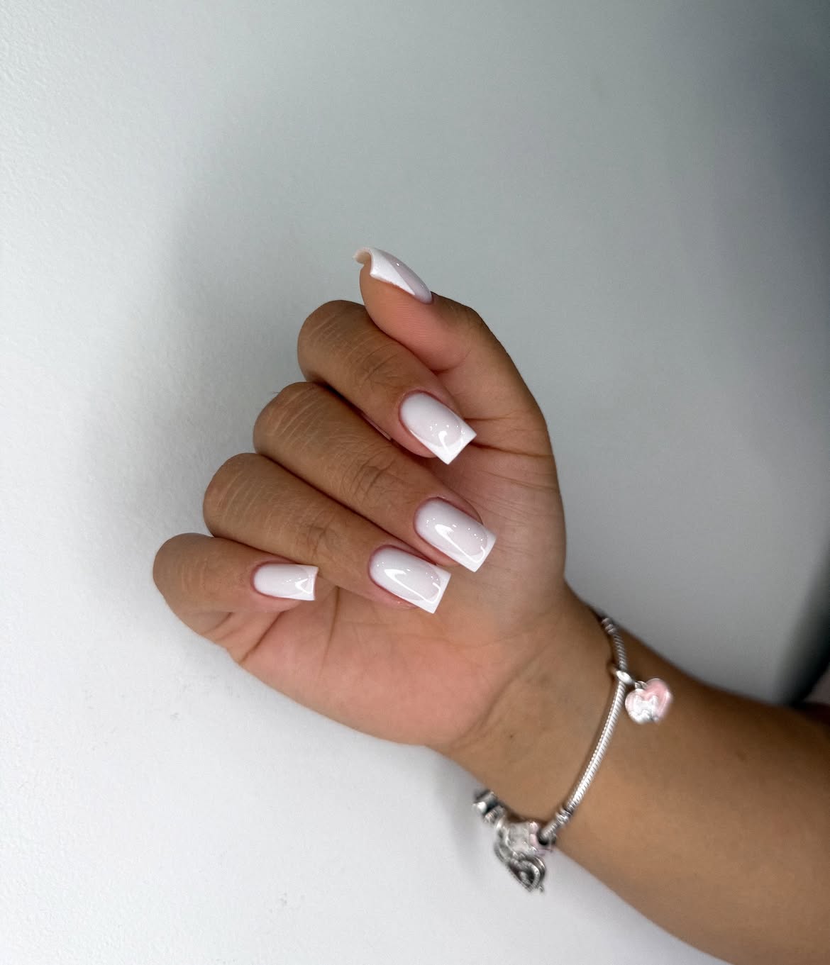Milky White Square Ombre French Tips