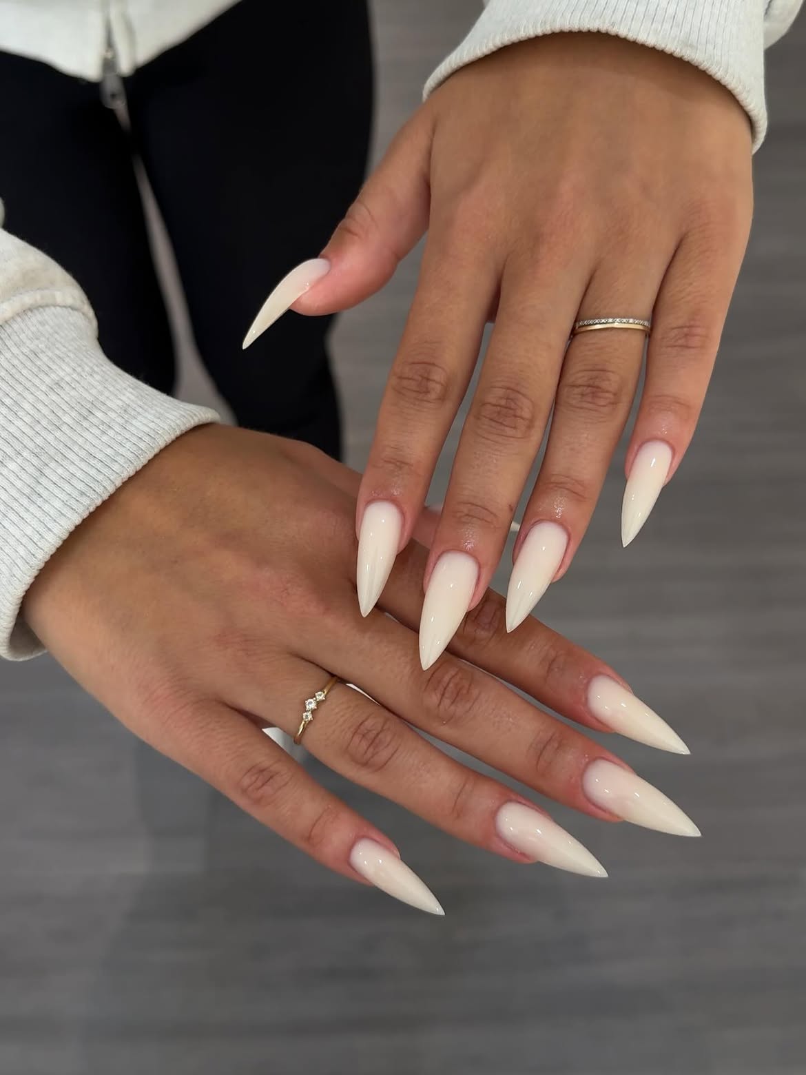 Milky White Stiletto Nails With Subtle Gloss