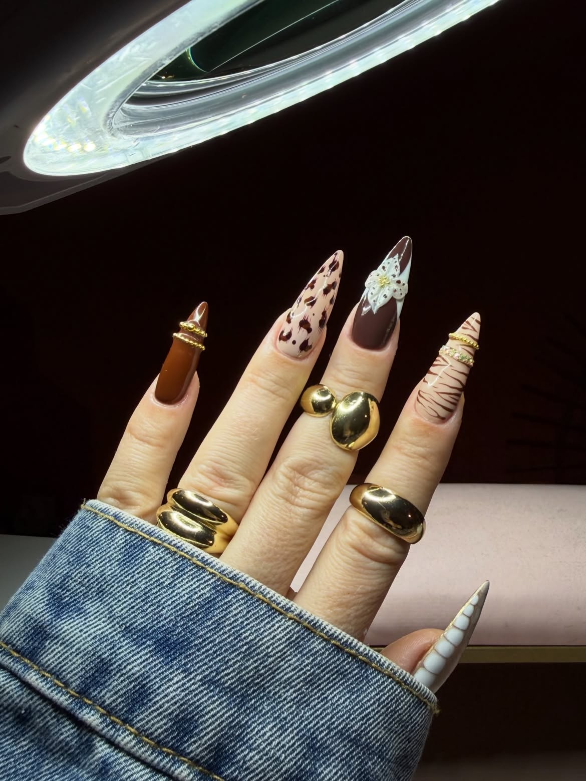 Mixed Media Animal Print & 3D Flower Stiletto Nails