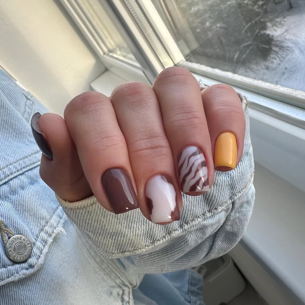 Mixed Media Fall Animal Print Square Nails