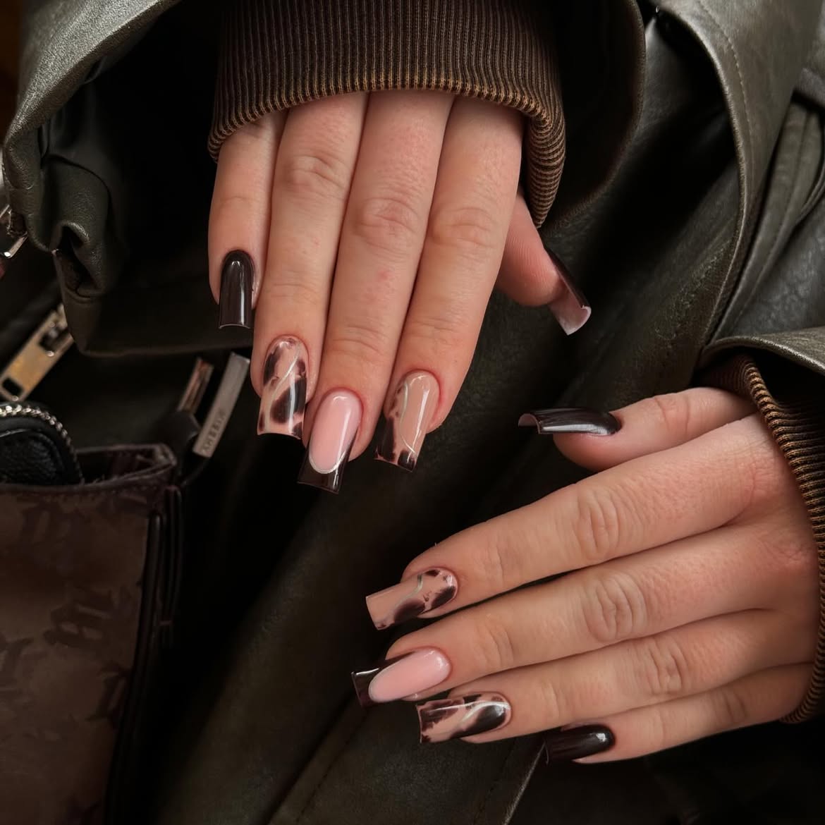 Mixed Tortoiseshell and Pink French Tips