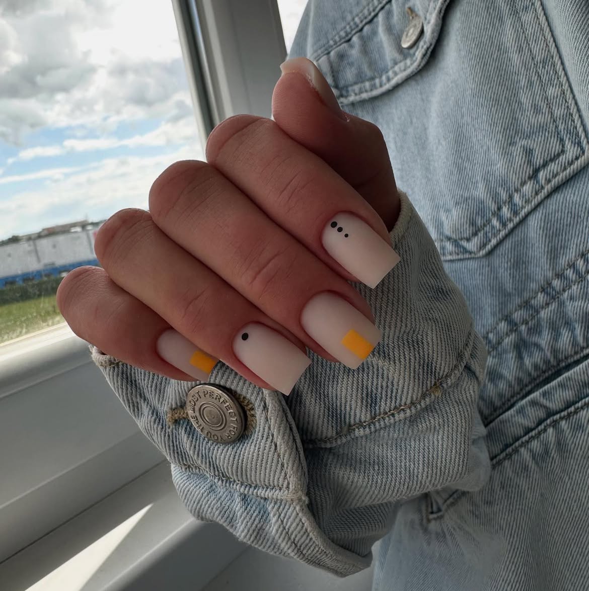 Modern Minimalist Matte Square Nails With Geometric Accents