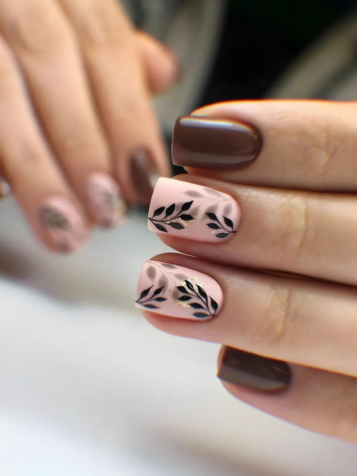 29 Stunning Fall Leaves Nail Ideas You Need To Try Now 9 Nature-Inspired Matte Pink & Brown Fall Leaves
