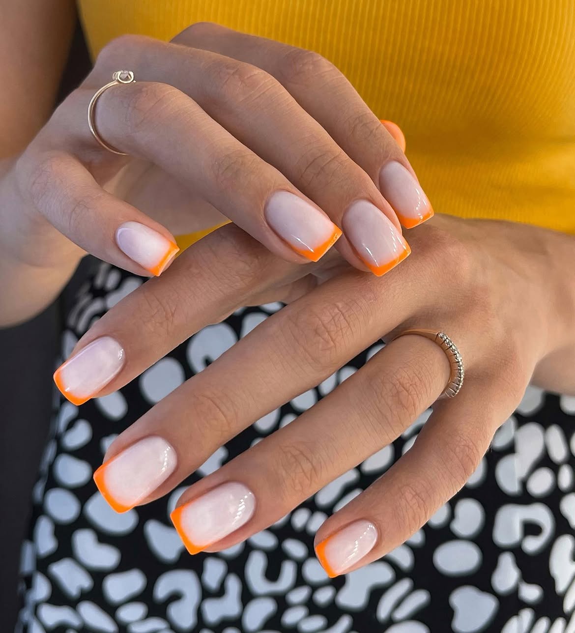 Neon Orange French Tip Milky Base Nails