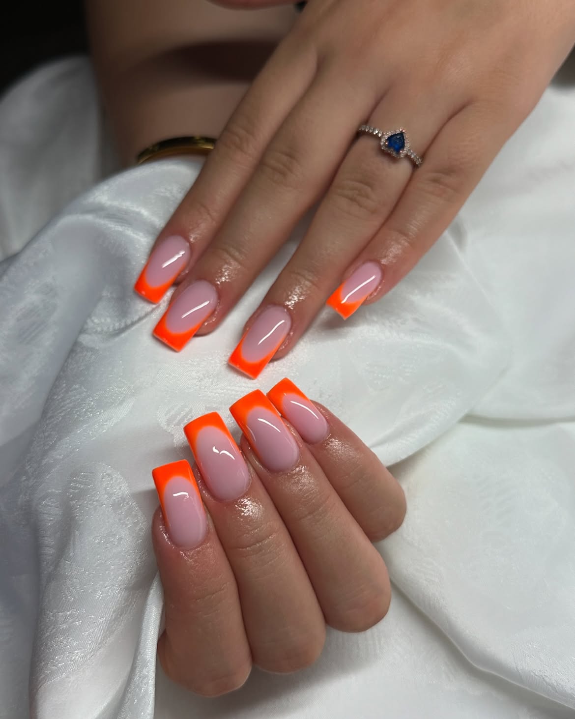 Neon Orange French Tip Square Nails