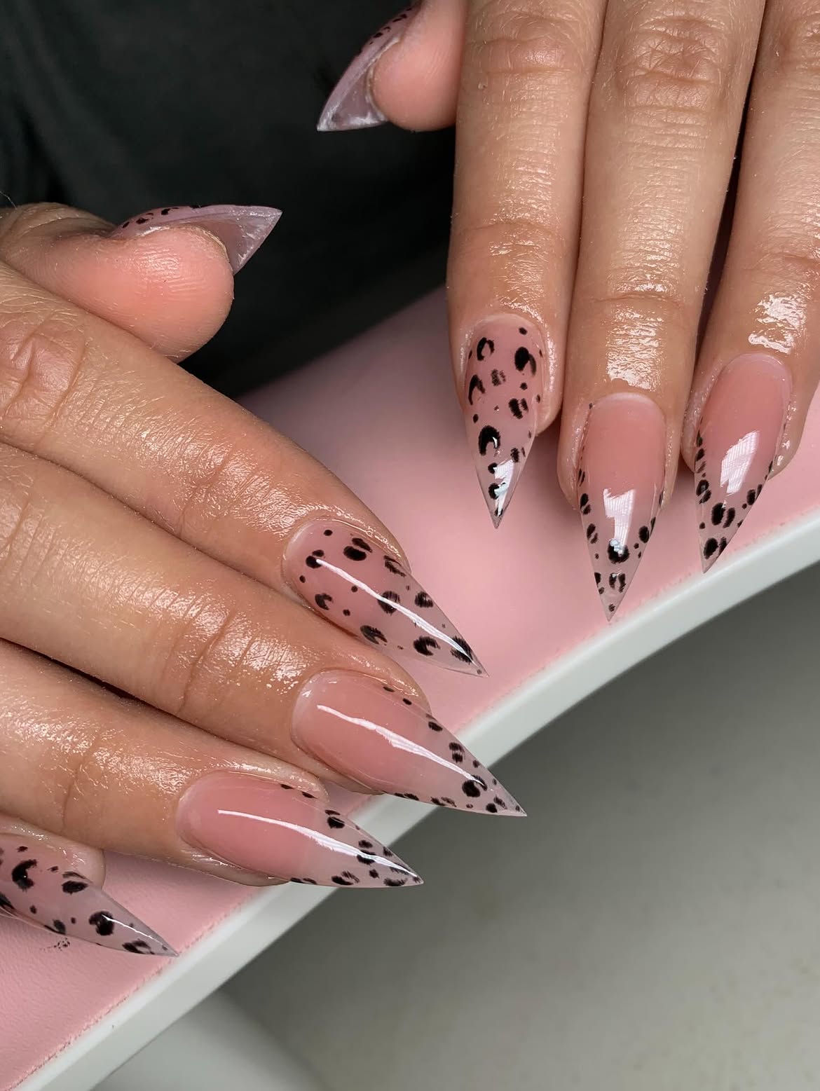 Nude Jelly Stiletto Leopard Print Nails