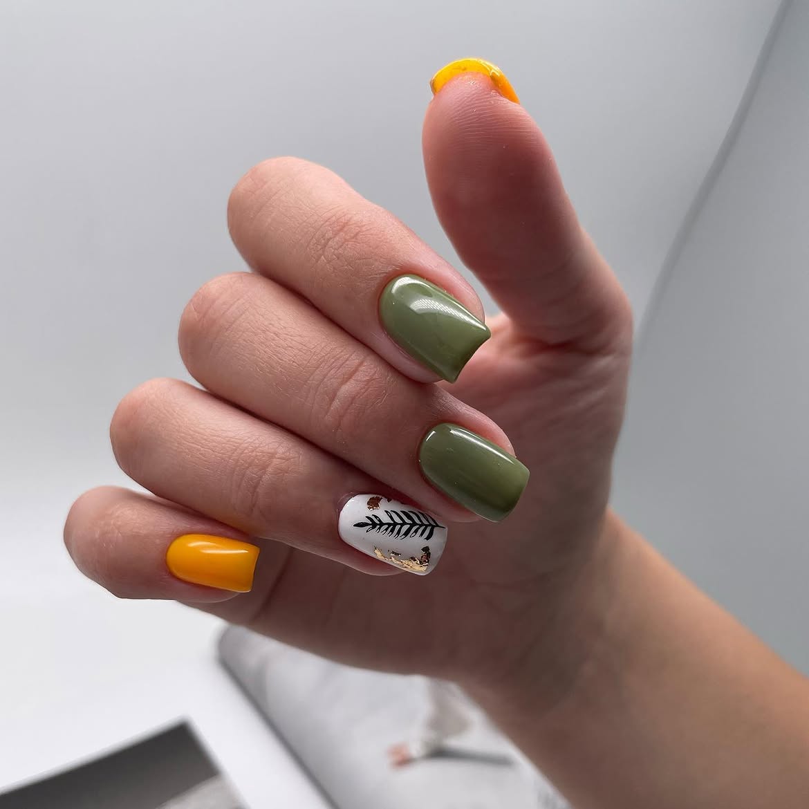 Olive Green and Mustard Yellow Fall Nails