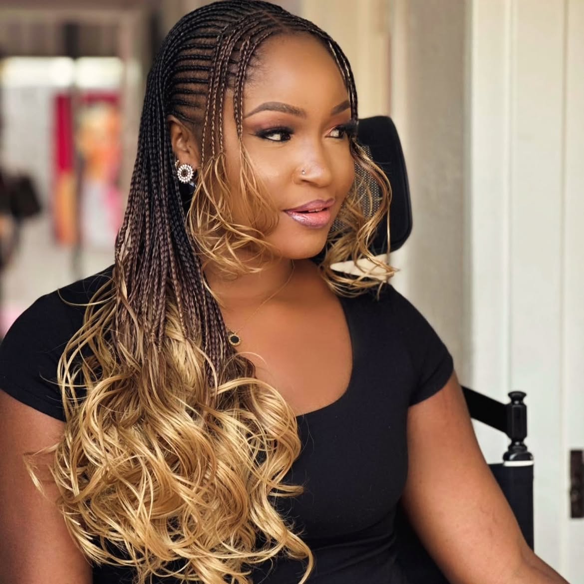 Ombre Fulani Braids With Loose Curls