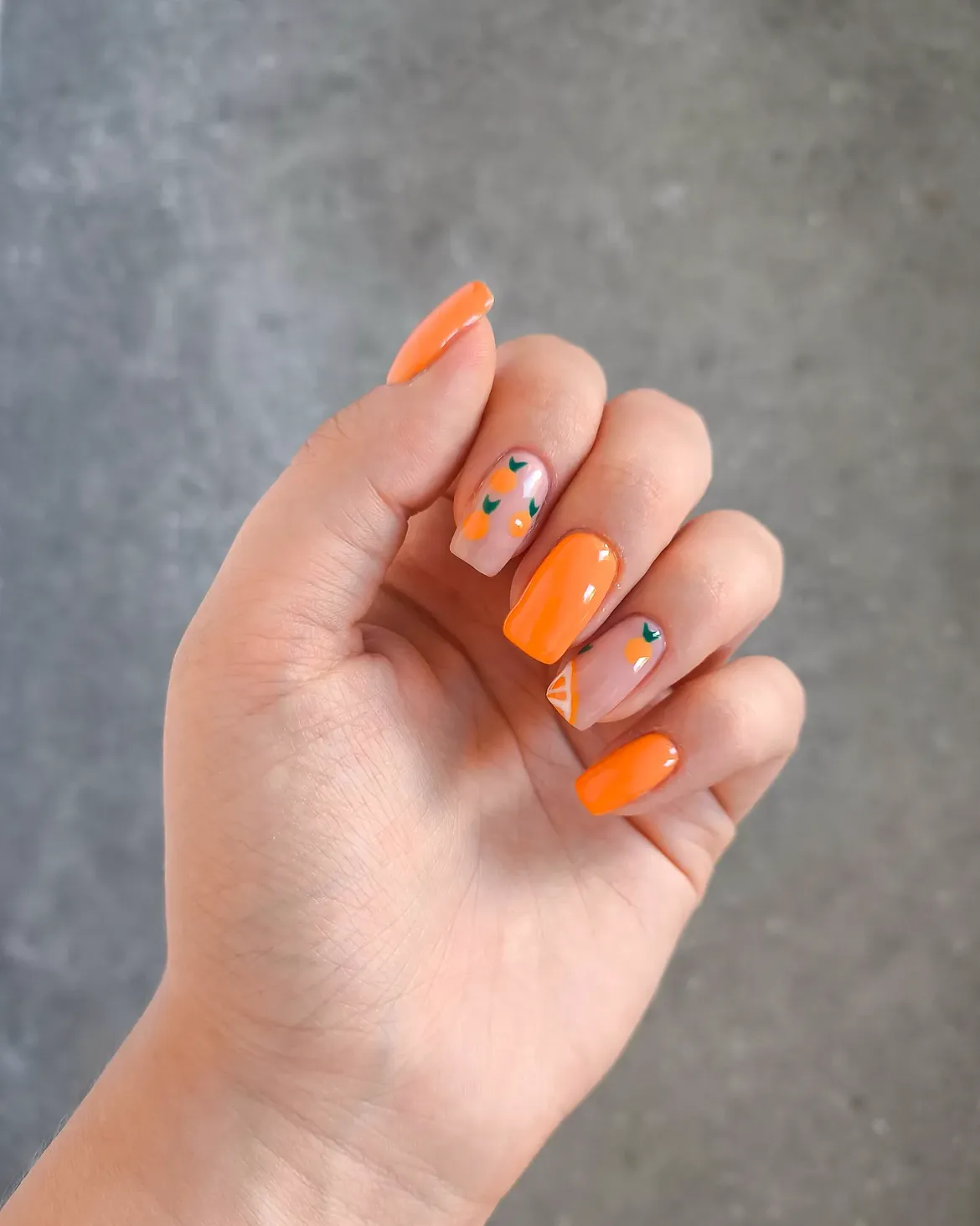 Orange Citrus Slice & Dot Coffin Nails
