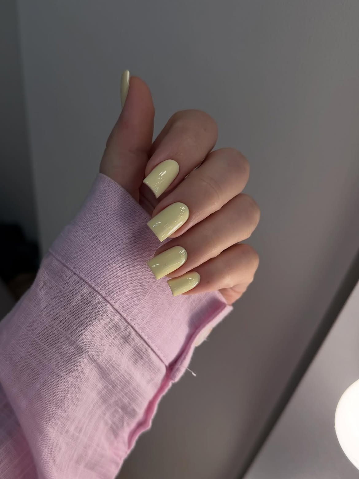 Pale Butter Yellow Glazed Square Nails