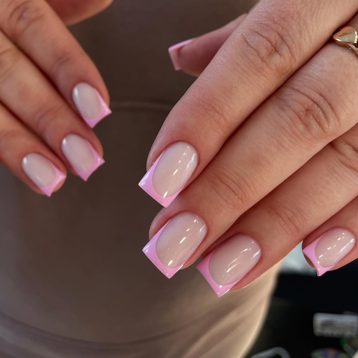 Pastel Pink French Tip Medium Squoval Nails