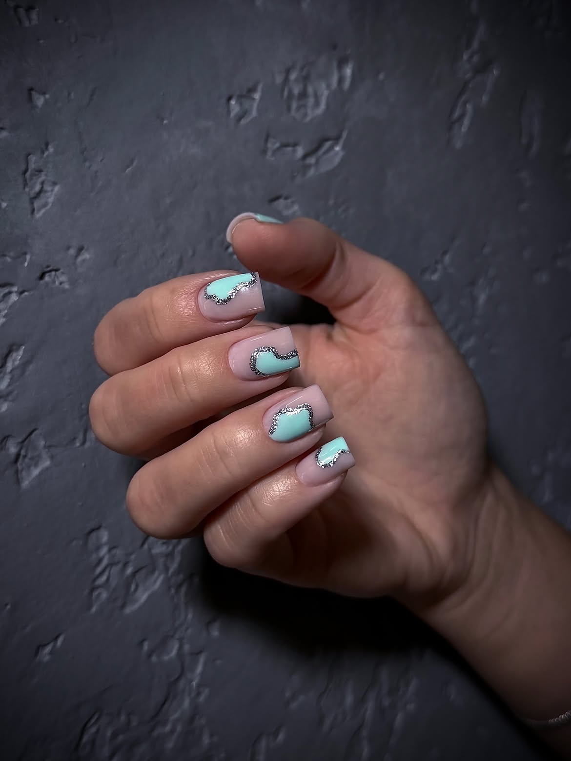 Pastel Swirl French Tips with Glitter