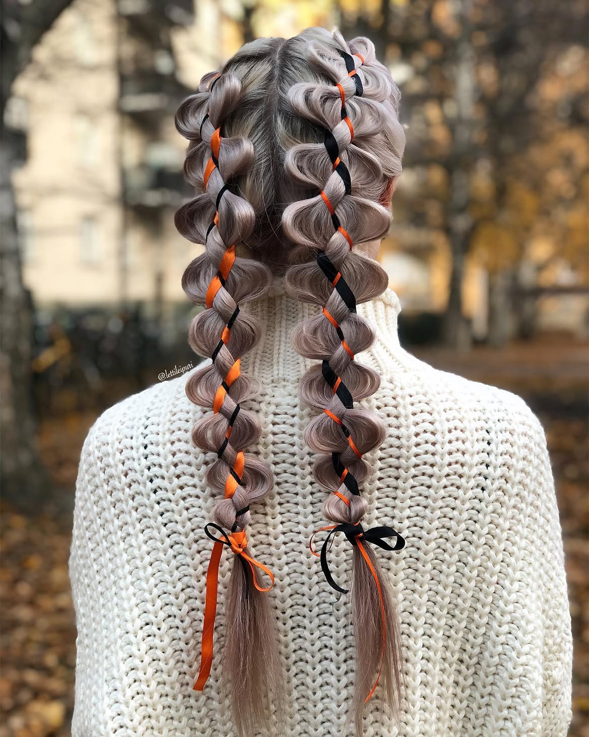 Pigtail Braids With Halloween Ribbon Accents