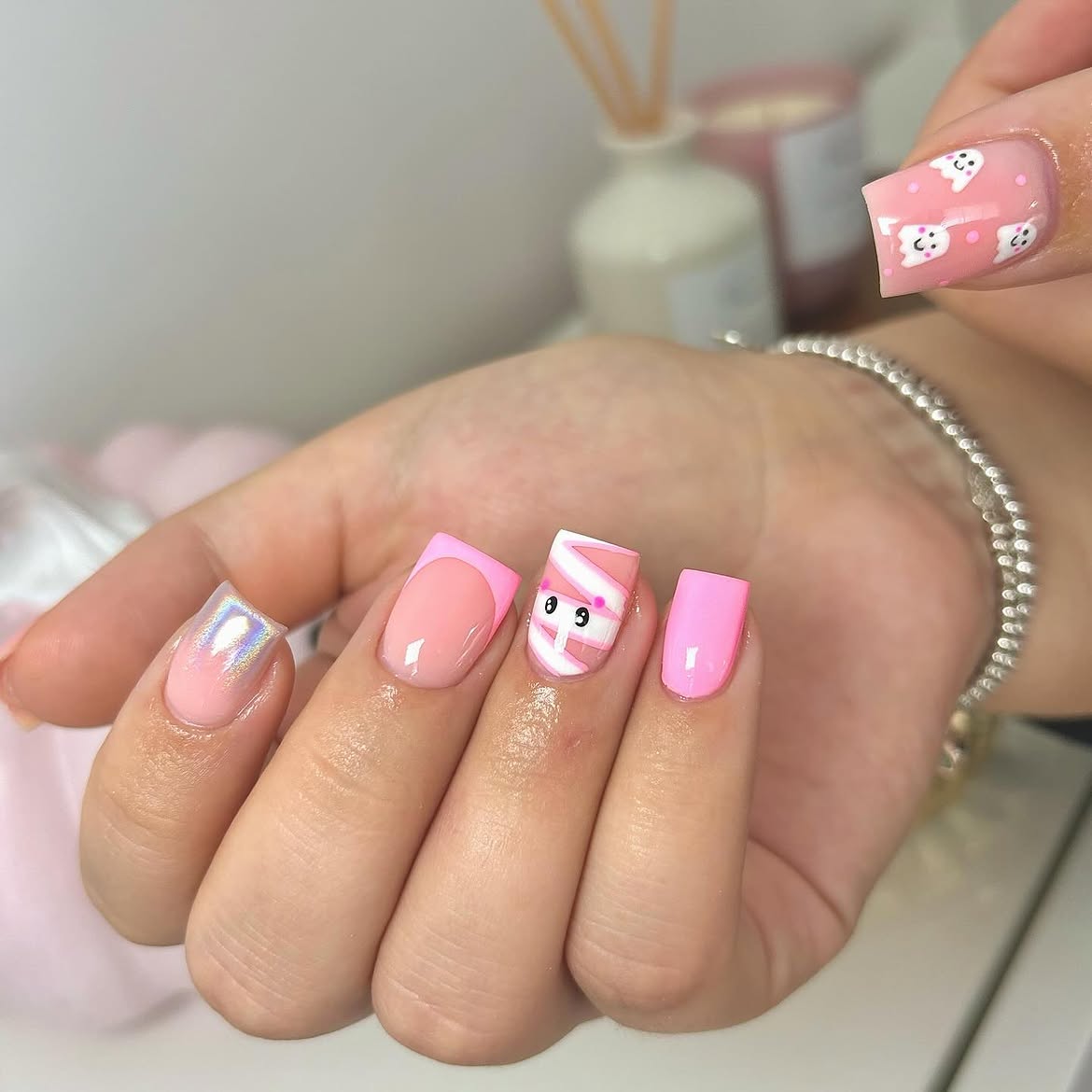 27 Spooktacular Pink Halloween Nail Ideas You Need 24 Pink Bunny French Tip Square Nails