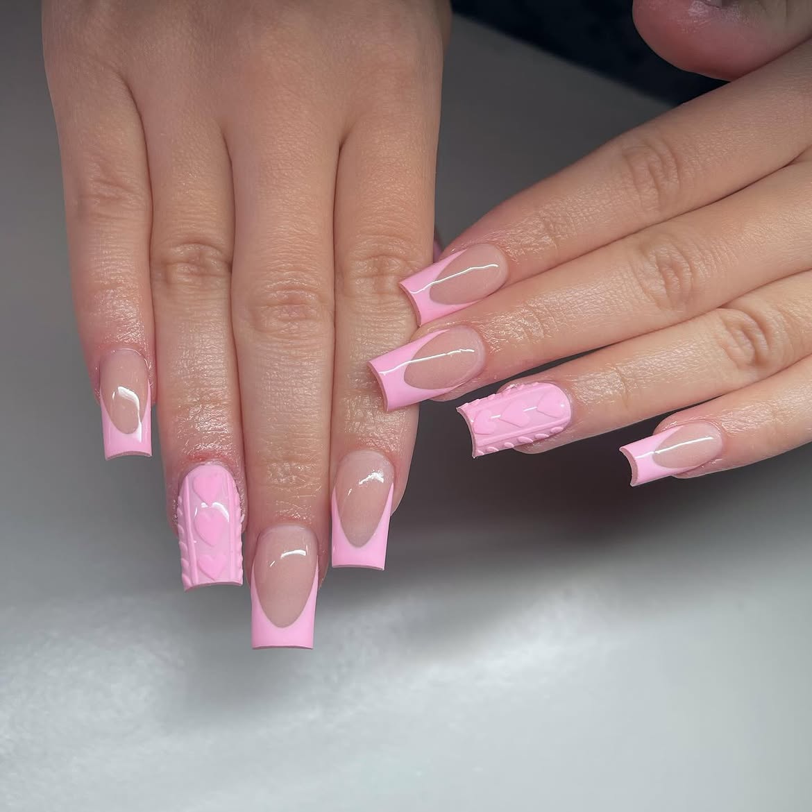 Pink Cable Knit Sweater French Tips