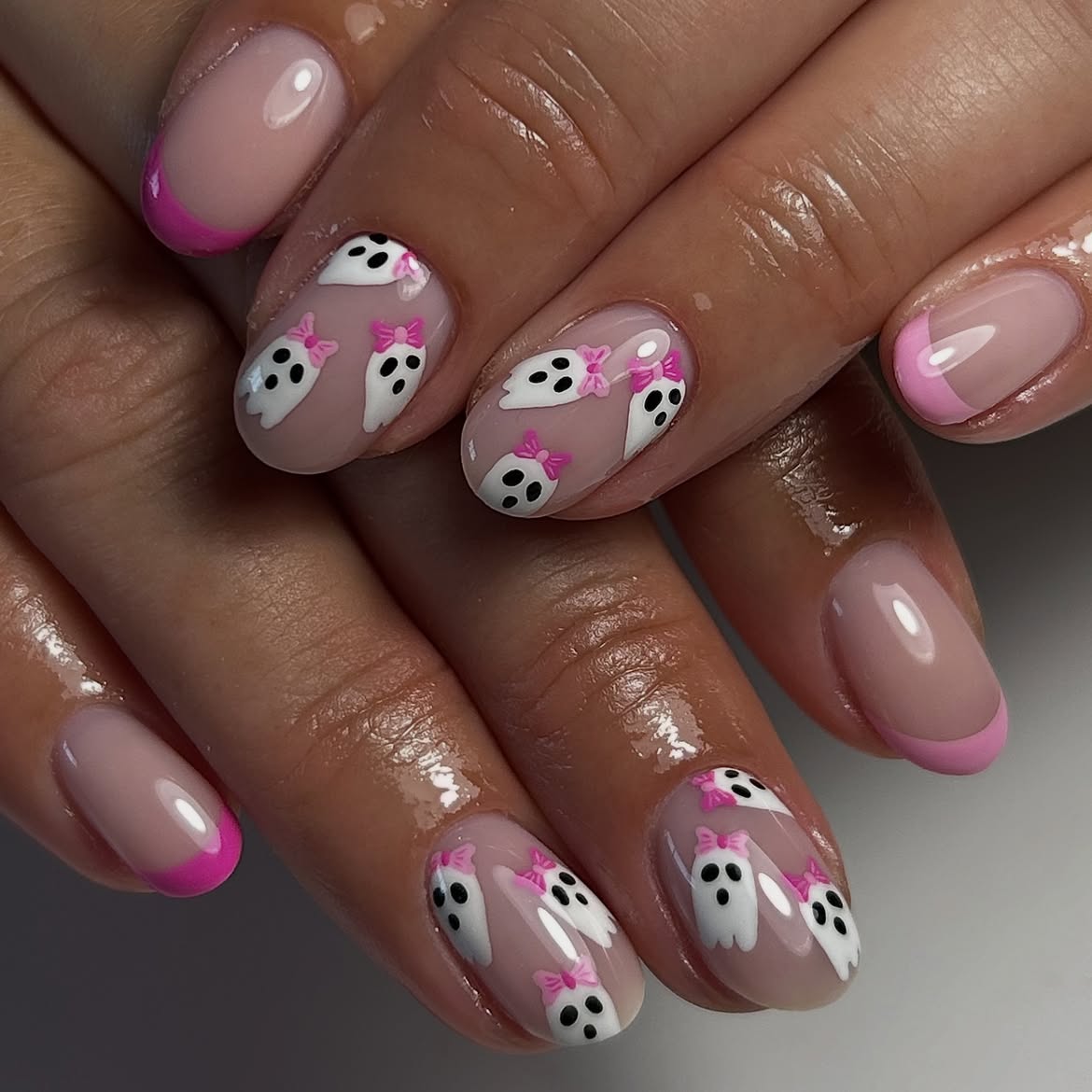 27 Spooktacular Pink Halloween Nail Ideas You Need 9 Pink French Tip Ghost Nail Art