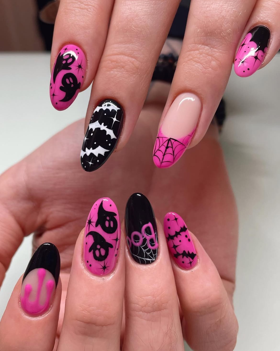 27 Spooktacular Pink Halloween Nail Ideas You Need 27 Pink Pastel Halloween Ghosts and Bats French Tips
