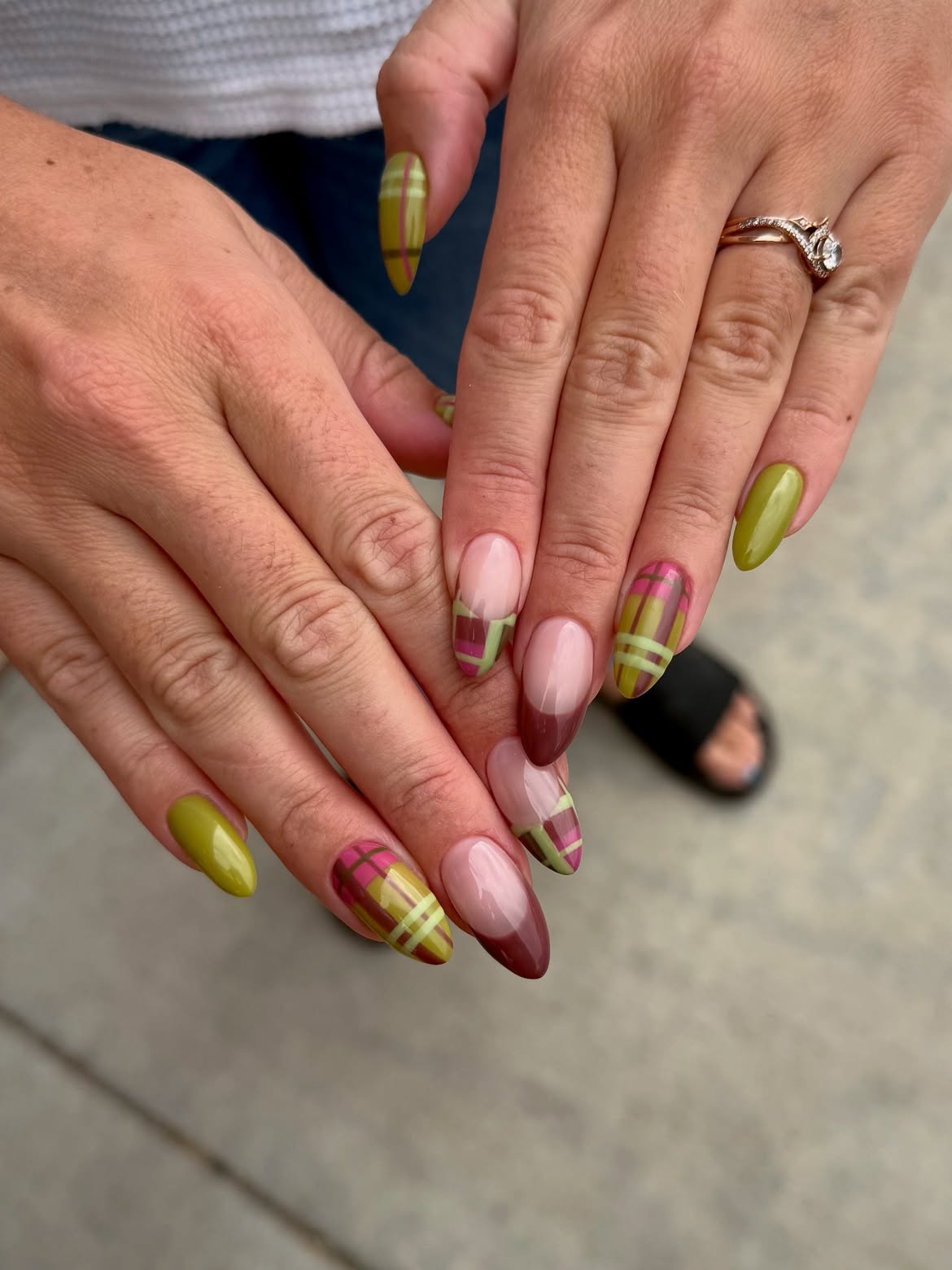 Plaid French Tip Almond Nails