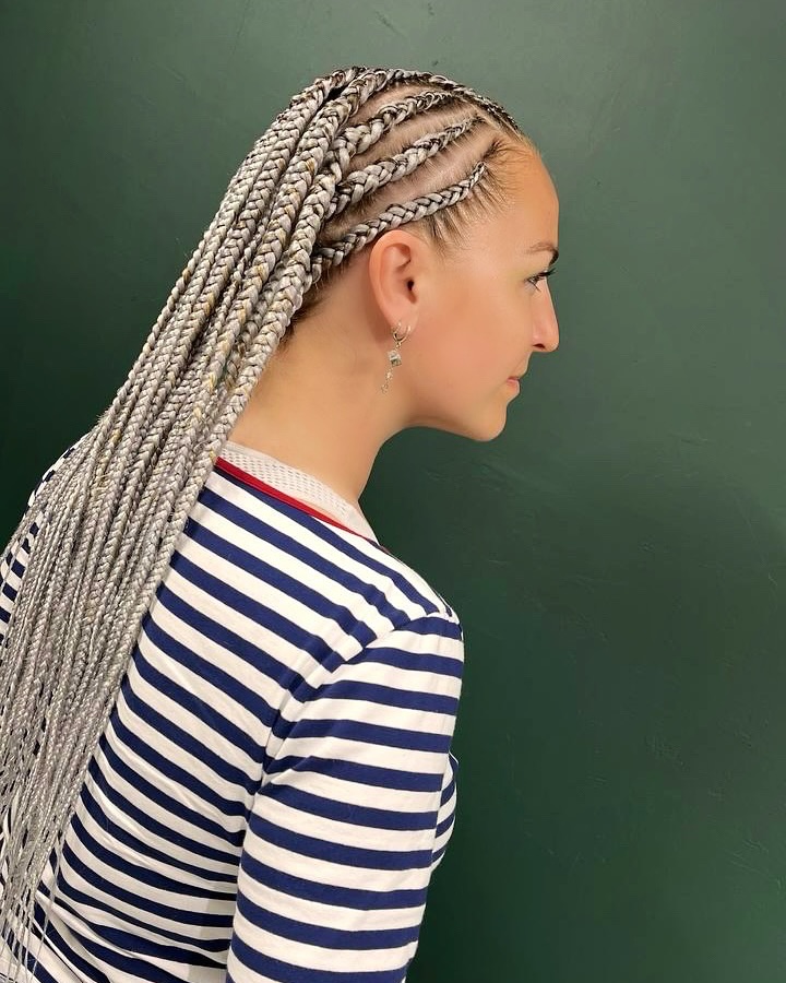 Platinum Blonde Braids With Subtle Grey Undertones