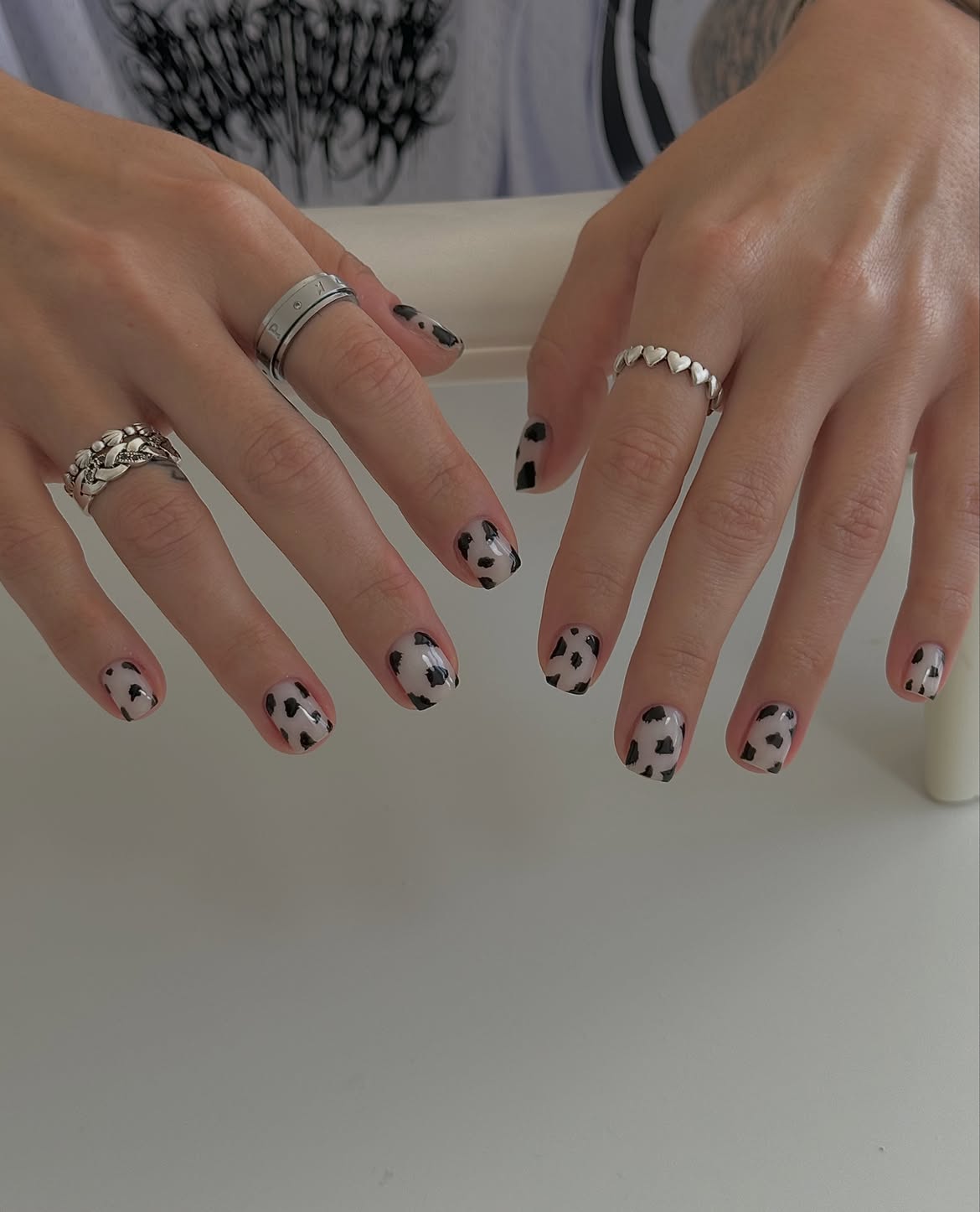 Playful Cow Print Short Square Nails