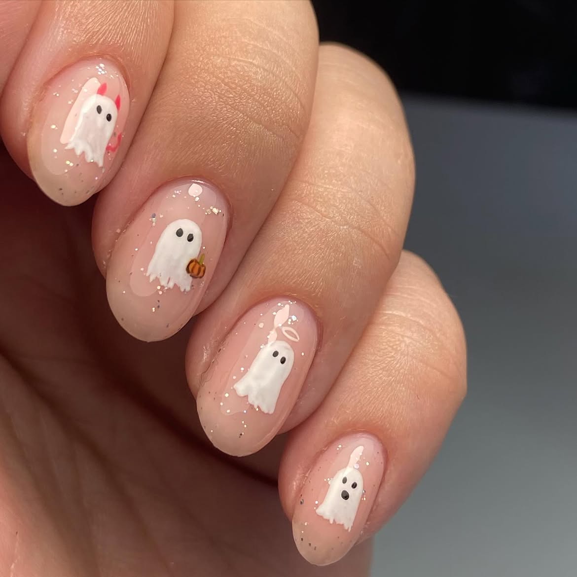 Playful Ghost Halloween Oval Nails
