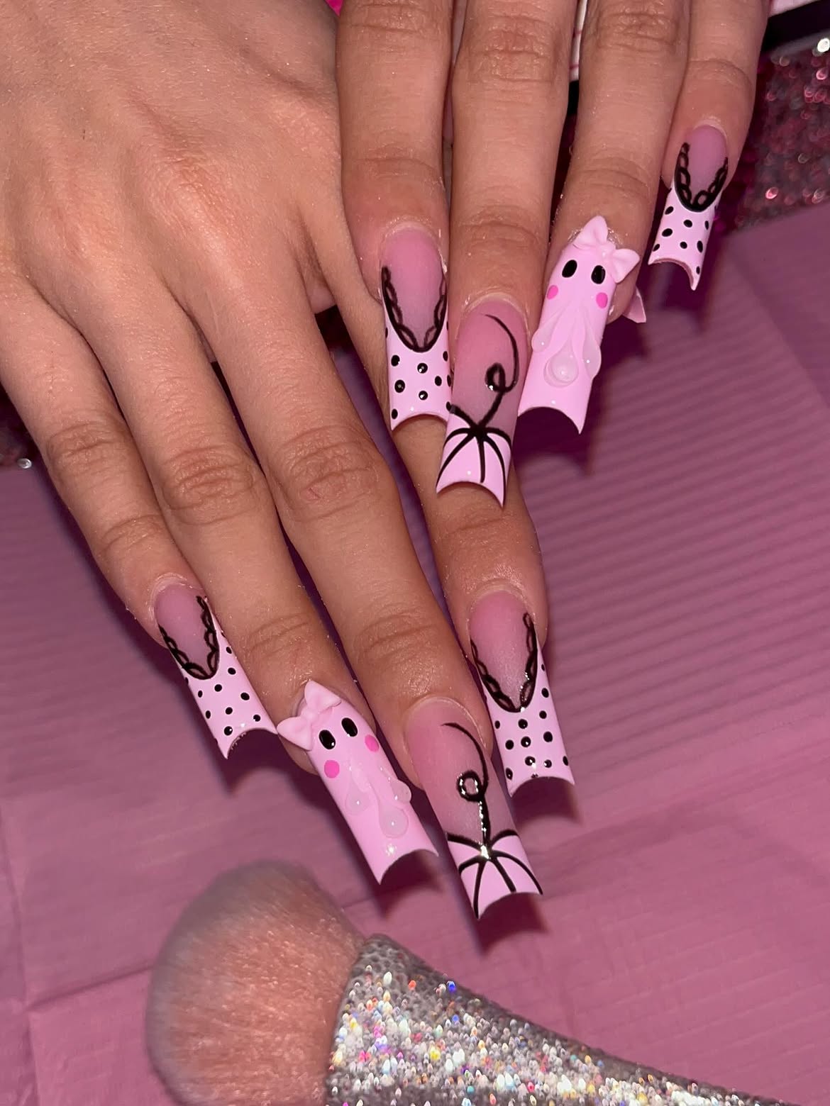 27 Spooktacular Pink Halloween Nail Ideas You Need 15 Playful Pink Ghost Halloween French Tip Nails