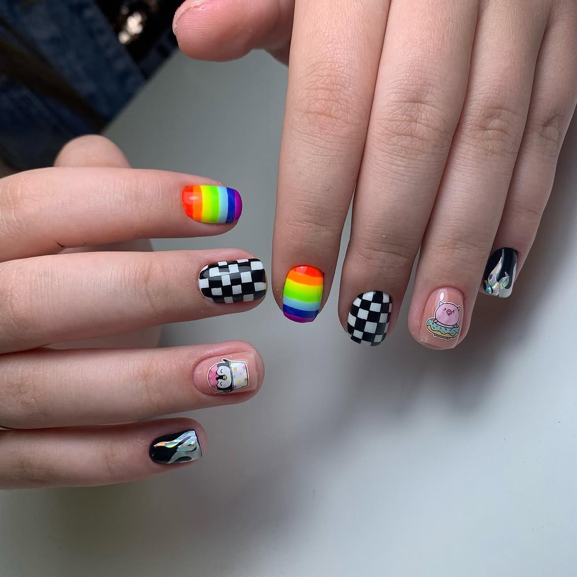 Playful Rainbow & Checkered Nail Art Fun