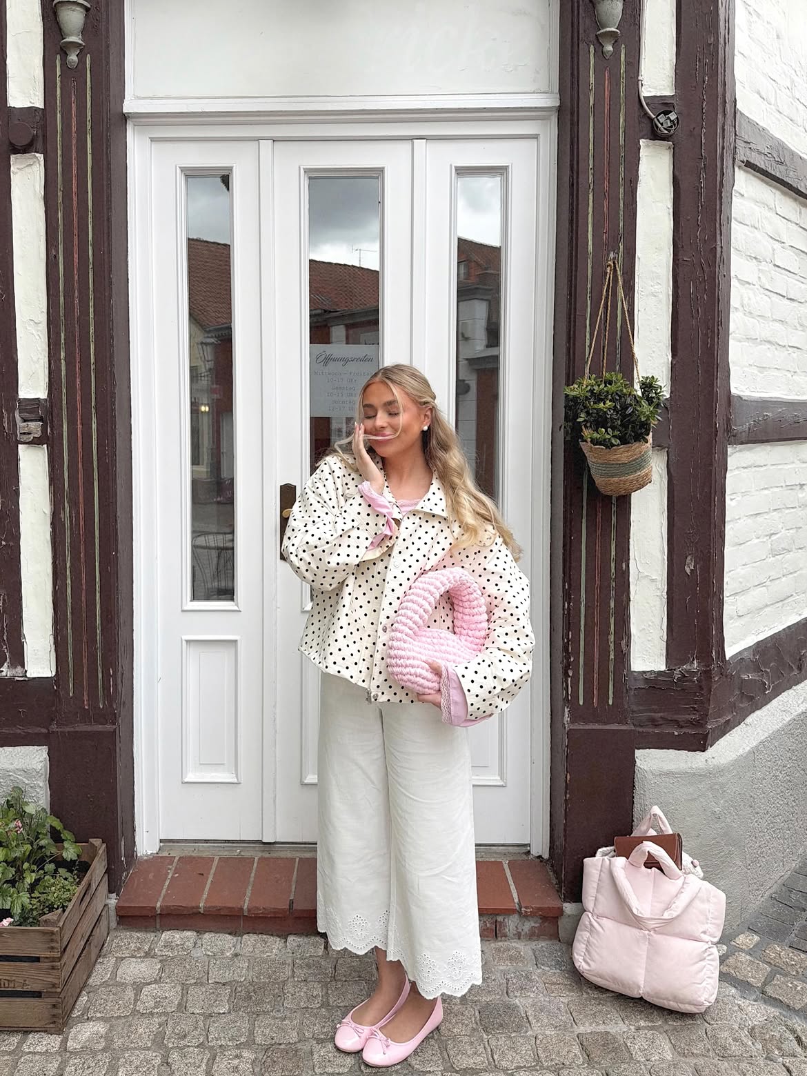 Polka Dot Jacket White Lace Trim Pants