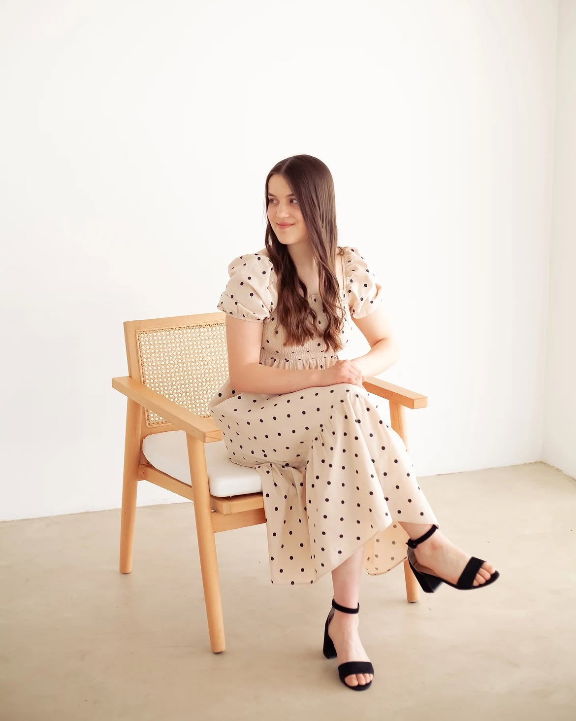 Polka Dot Midi Dress With Block Heel Sandals