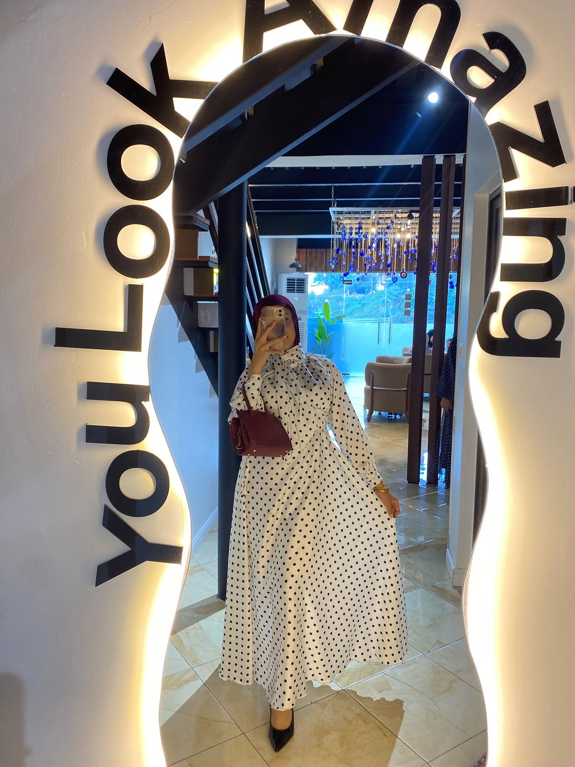Polka Dot Midi Dress With Elegant Pumps