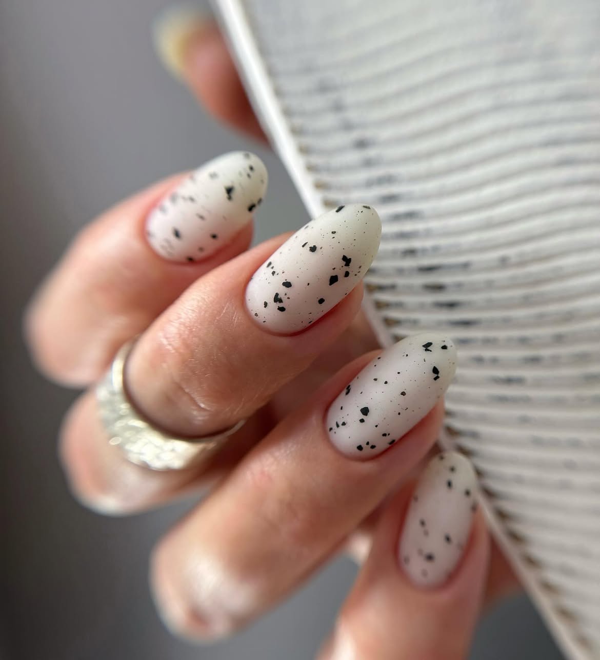 Quail Egg Matte Nails with Black Speckles