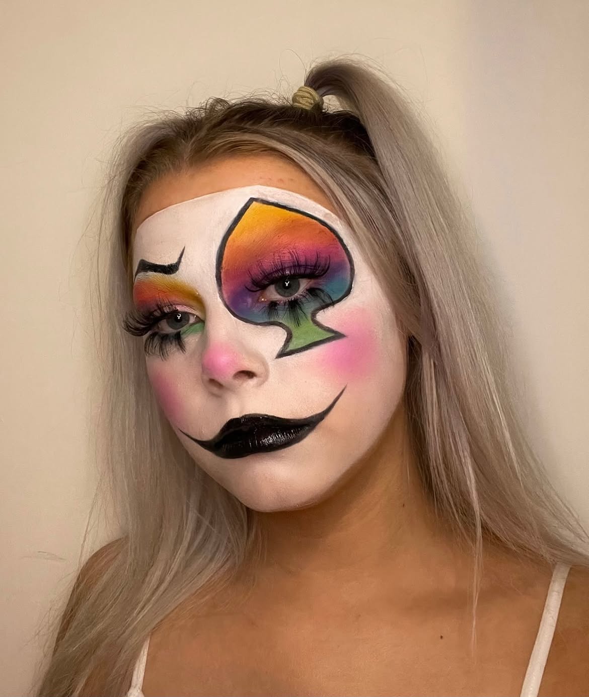 Rainbow Spade Clown Core Ponytail With Ash Blonde Hair