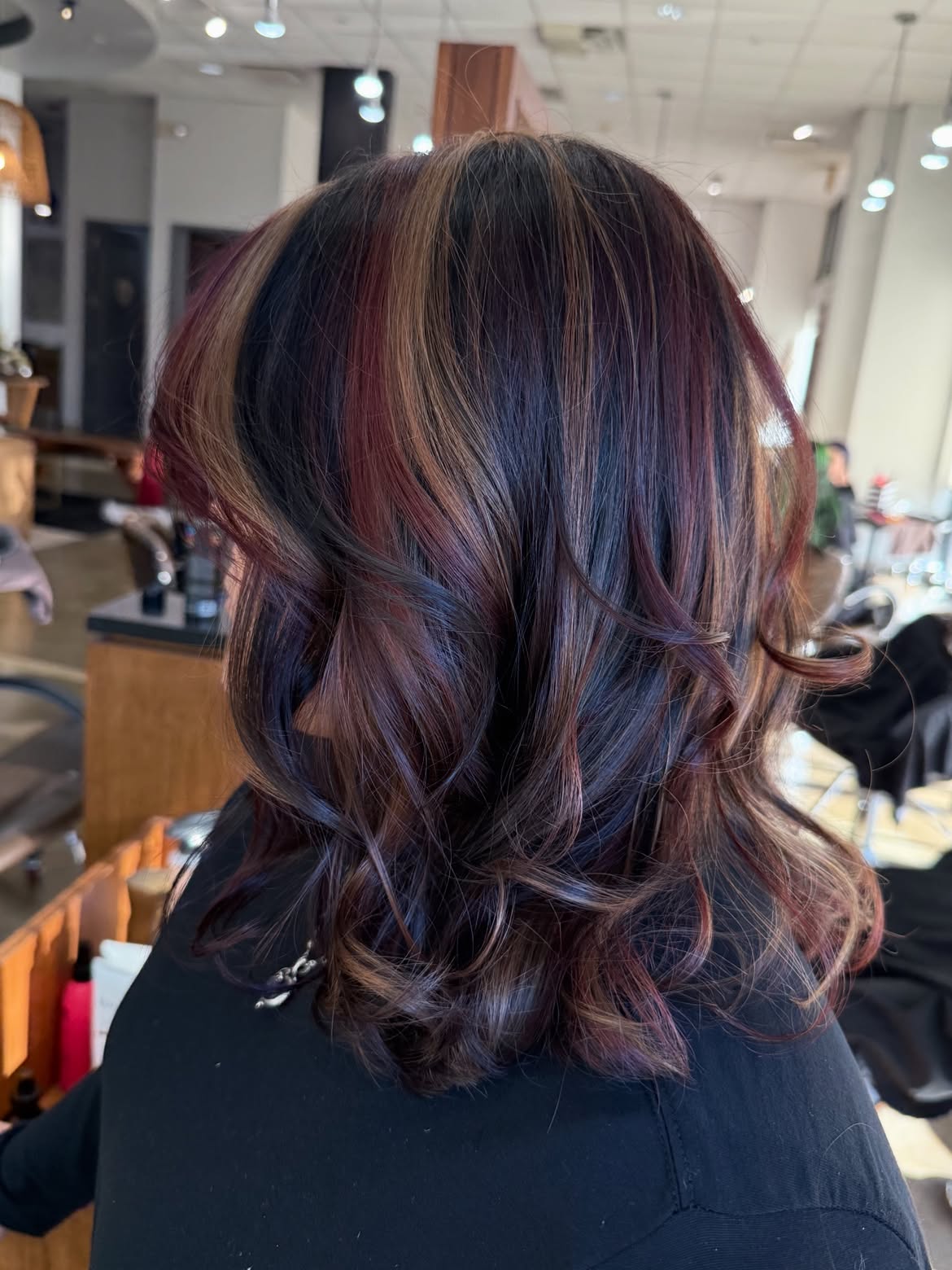 Rich Auburn & Burgundy Balayage With Loose Waves