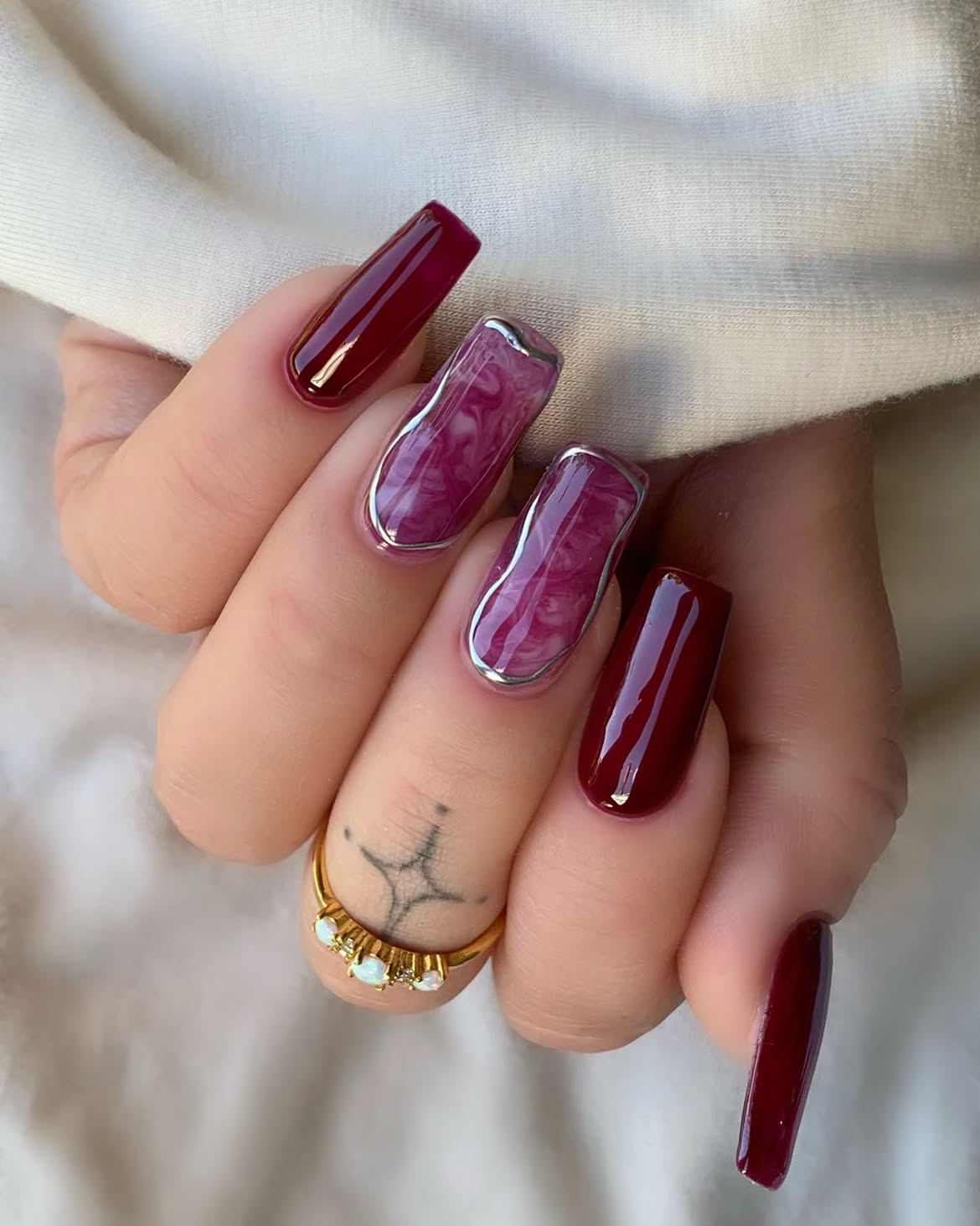 Rich Berry Swirls with Silver Accents