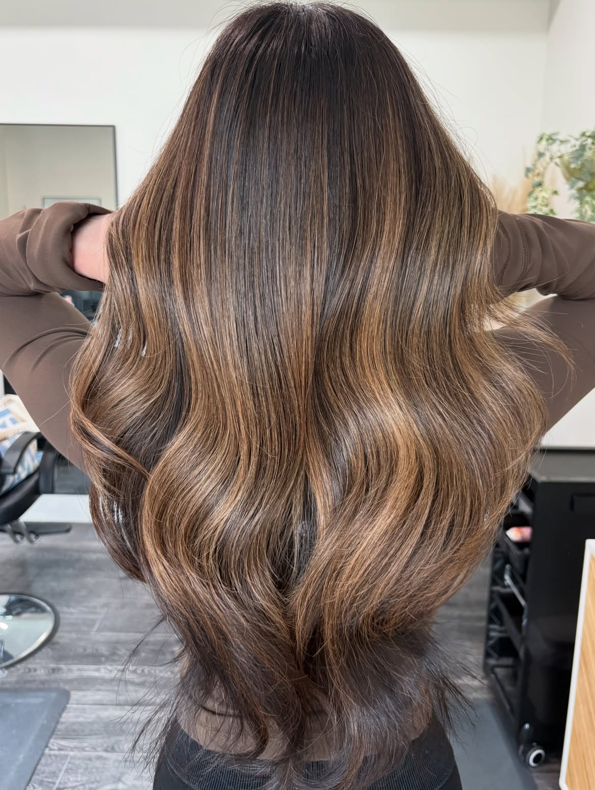 Rich Brunette With Caramel Balayage Waves