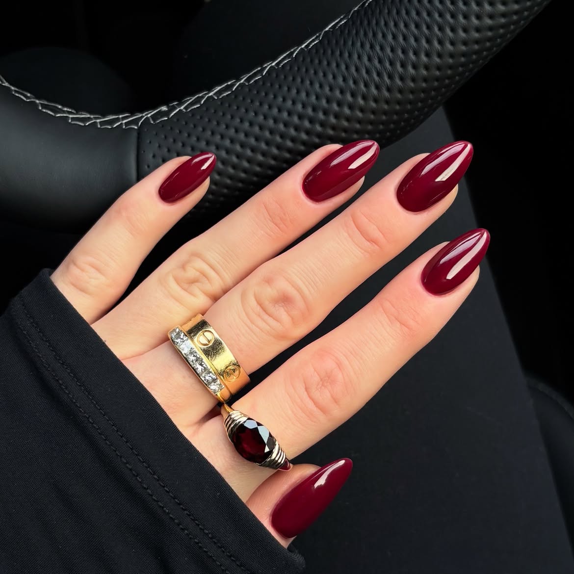 Rich Burgundy High Gloss Almond Nails