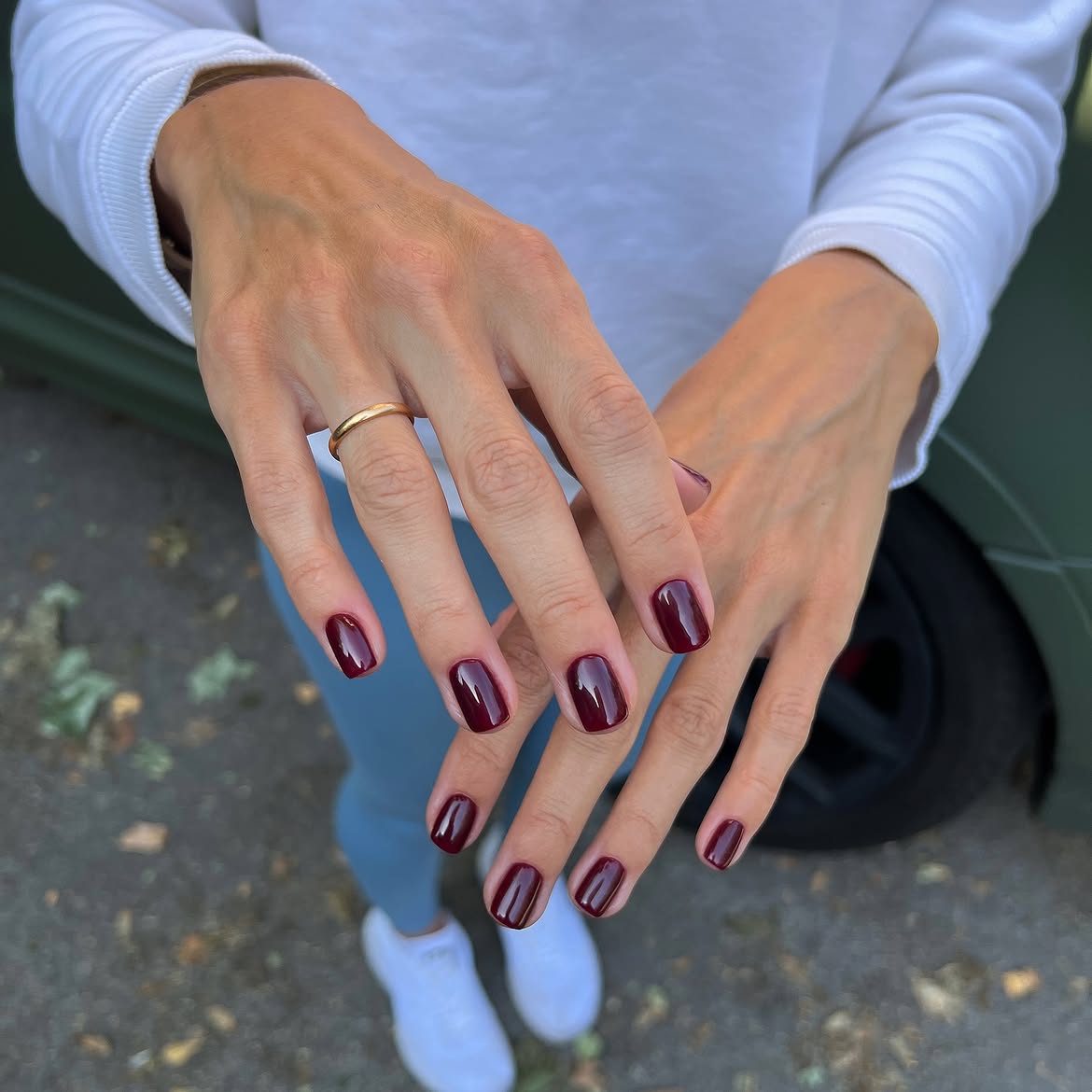 Rich Burgundy High Gloss Short Squoval Nails