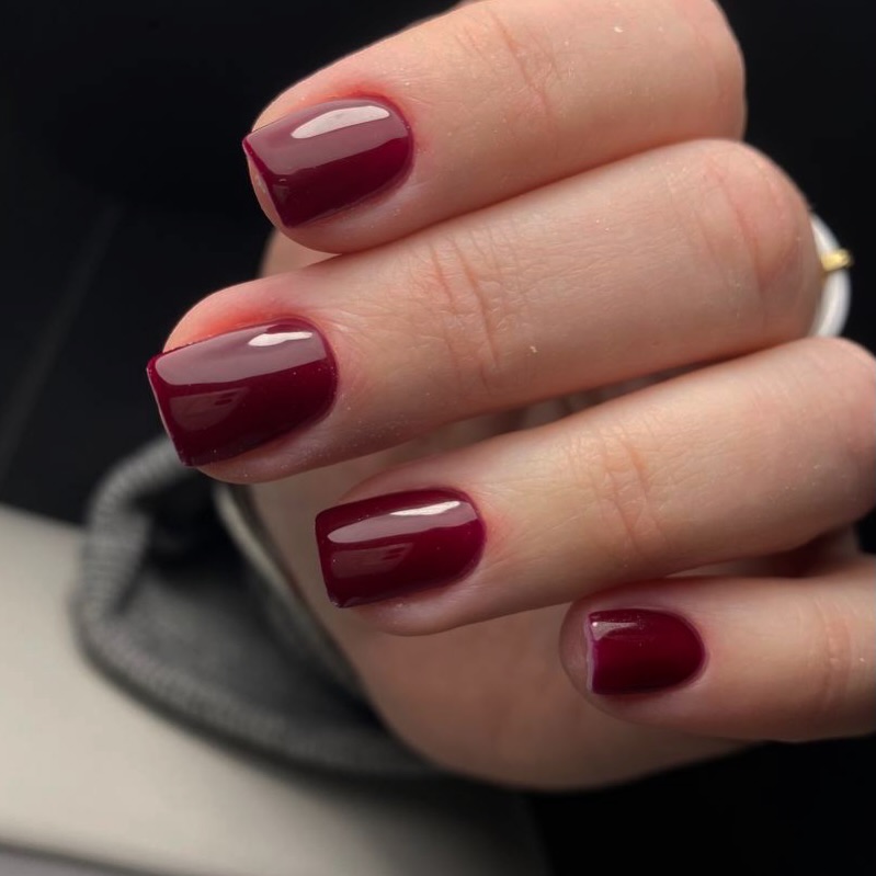 Rich Burgundy Wine Glossy Short Nails