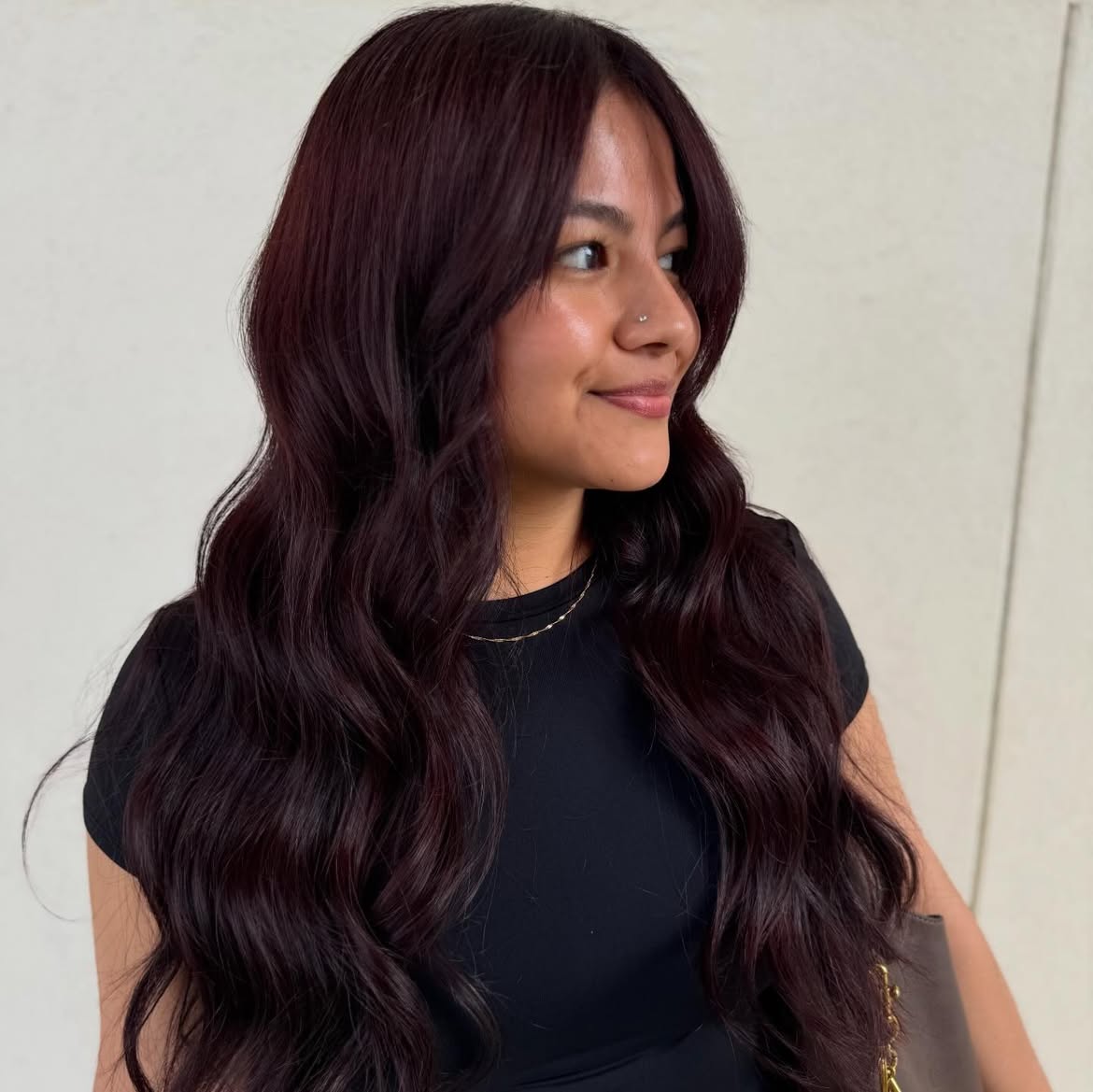Rich Cherry Cola Waves With Face Framing Layers