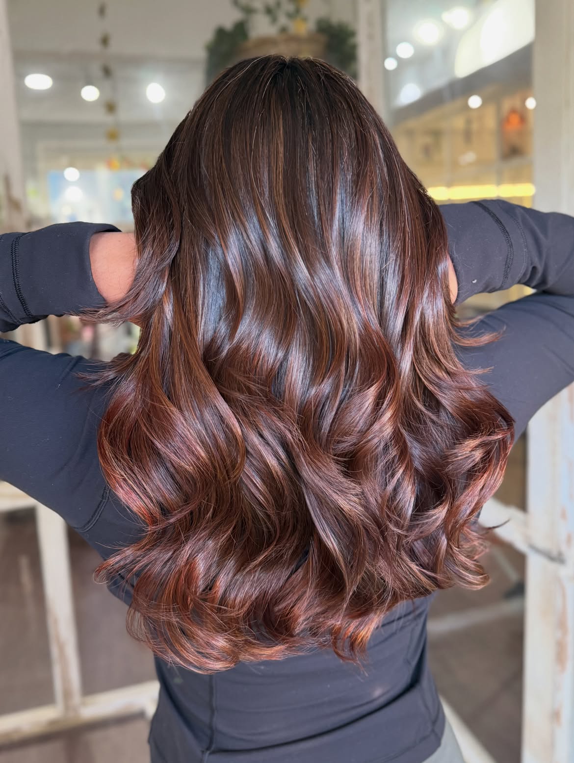Rich Chocolate Balayage With Auburn Undertones